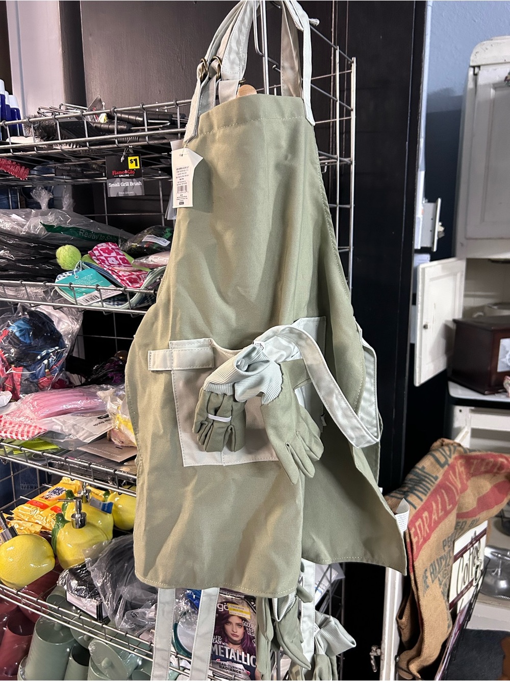 Kids Sage Green Garden Apron with Matching Gloves